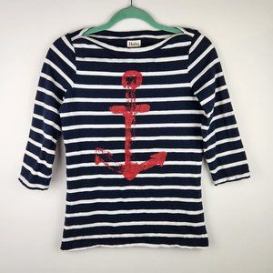 Hatley Women's Striped Anchor 3/4 Sleeve Boatneck Top sz S